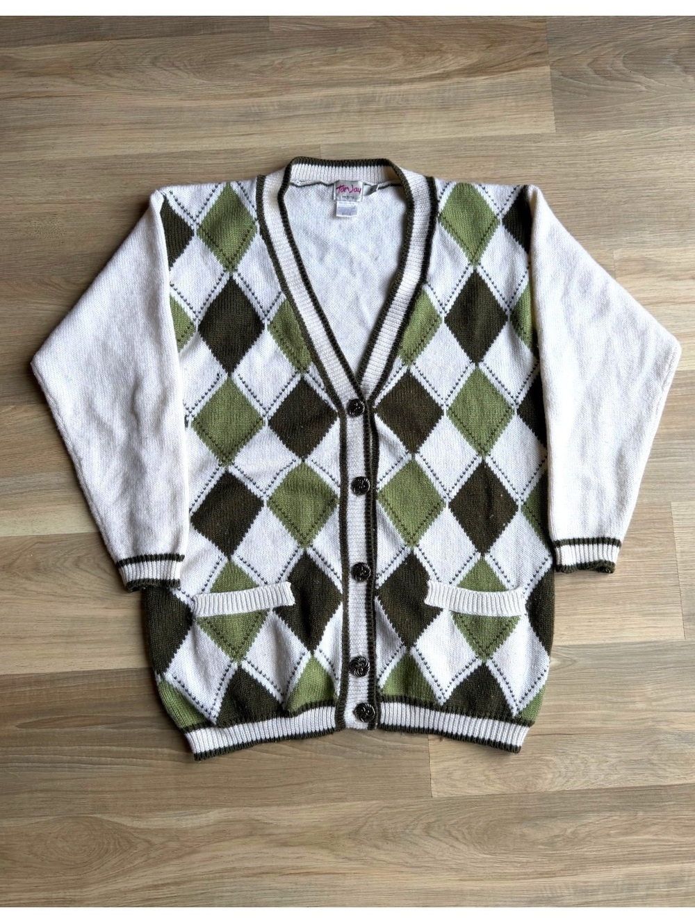 Vintage Y2K TanJay Petit Harlequin Pattern Cardigan